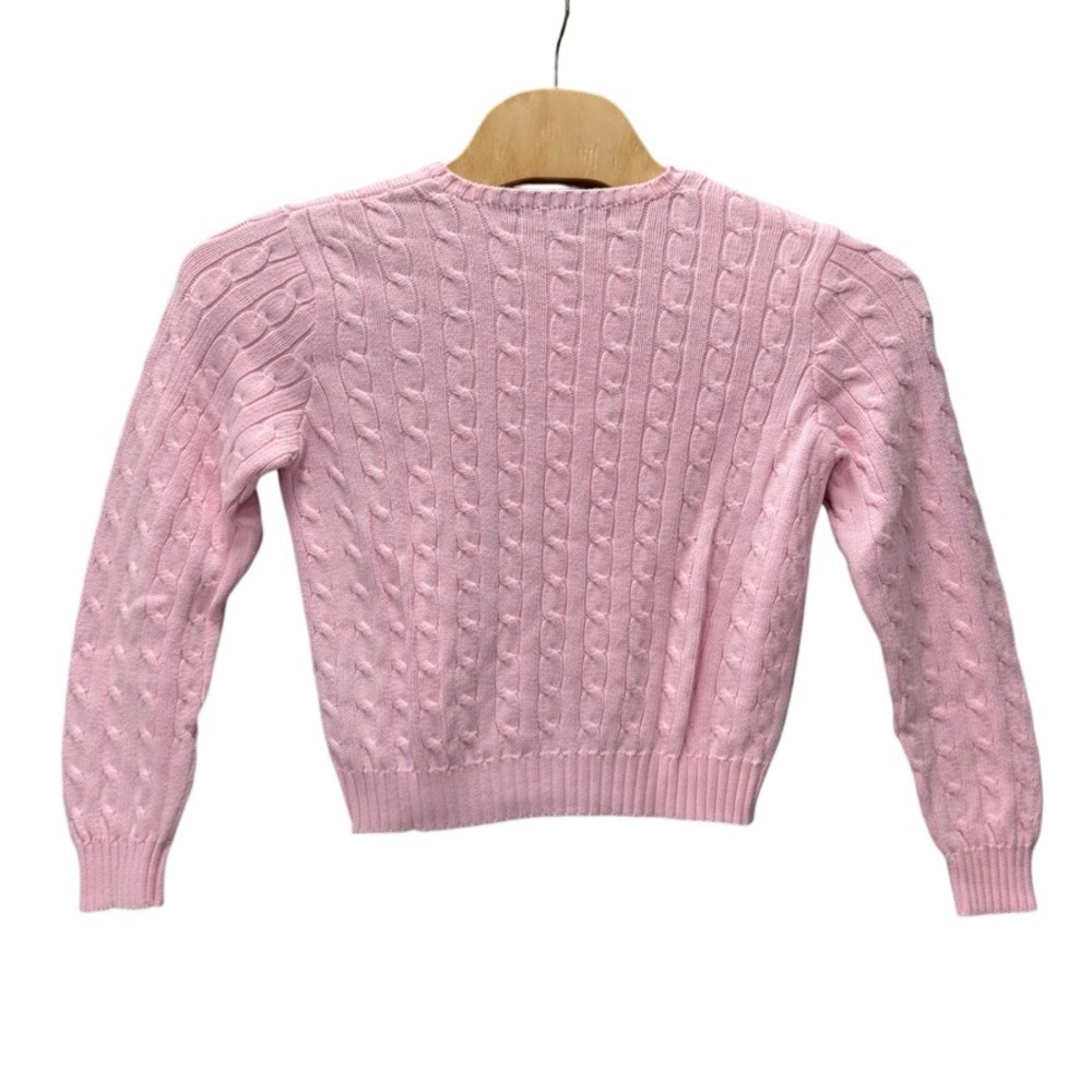 Ralph Lauren Sport Pink Cable Knit Cotton Slim Fit Crewneck Sweater Womens - Picture 2 of 8